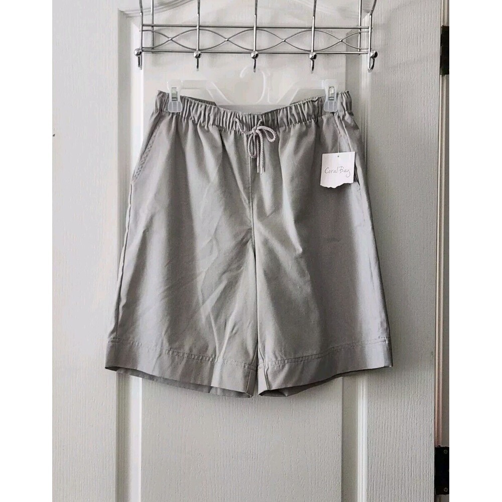 Coral Bay Womens Pull On Shorts Gray Cotton Blend‎ drawstring elastic waist  S